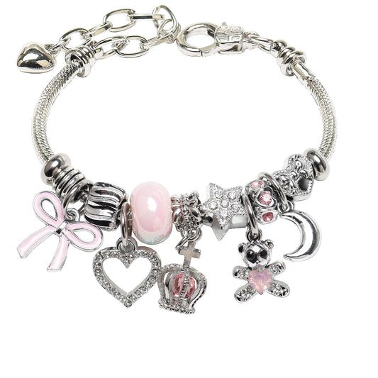 DS Charm Bracelets for Girls Adjustable Silver Stainless Steel Gift Box
