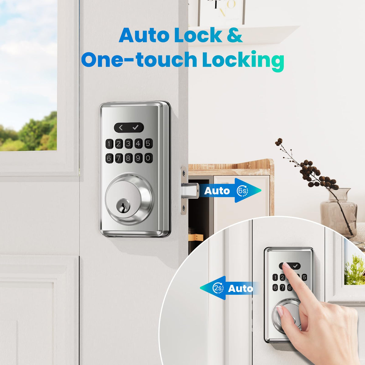 MOUSETRO Keyless Entry Door Lock Deadbolt with Keypad, Digital Smart Locks with Code, Auto Lock, Anti-Peeking Password, Easy Installation, Satin Nickel