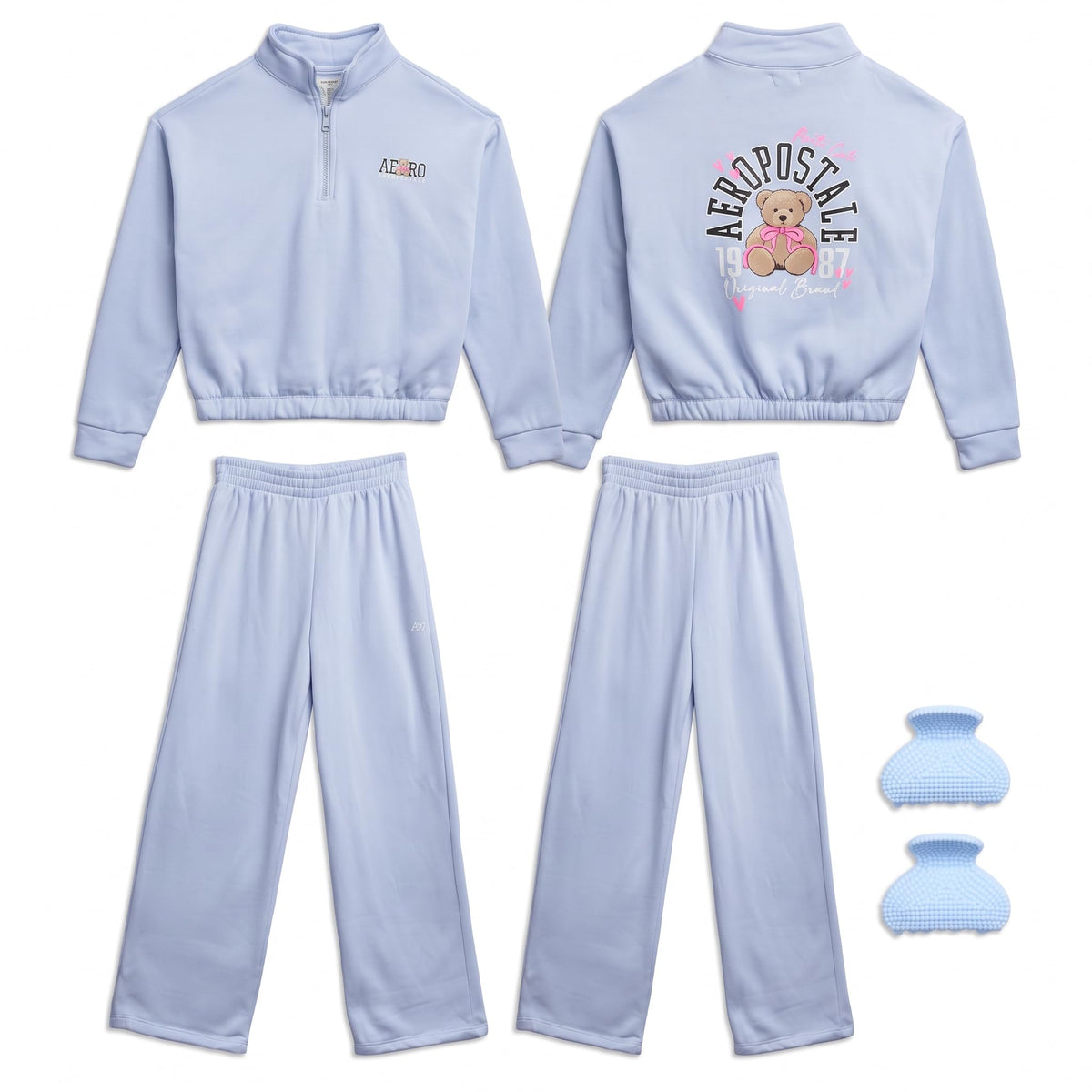 AEROPOSTALE Girls 2 Piece 1/4 Zip Pullover & Wide Leg Jogger Pants 7-12
