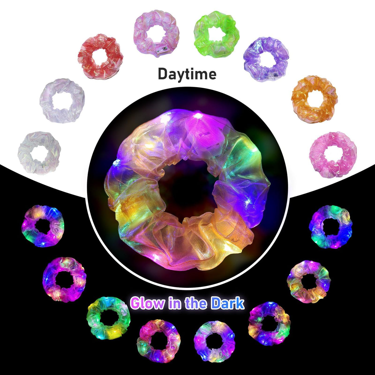 8 PCS Light Up Scrunchies, 3 Glow Modes Hair Accessories for Parties