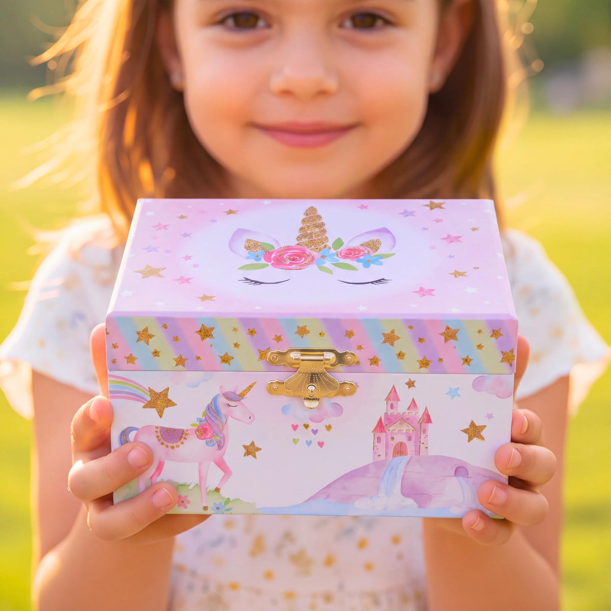Jewelkeeper Musical Jewelry Box for Girls with Spinning Unicorn, Glitter Rainbow and Stars Design Music Box for Necklace, Earrings, and Accessories, Plays The Beautiful Dreamer Tune