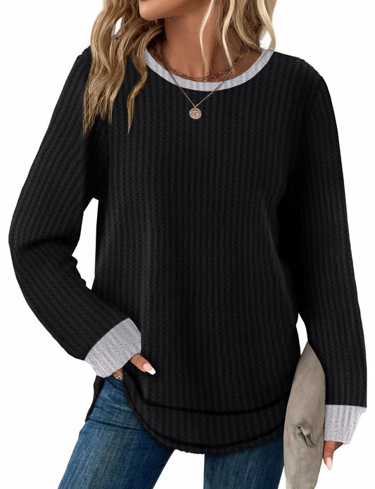 Winter Clothing for Women Trendy Waffle Knit Long Sleeve Shirt Fall Clothes