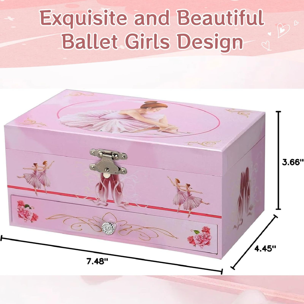 TAOPU Classical Ballerina Musical Jewelry Box with Drawer and Dancing Ballerina,Girls Gifts for Kids Jewel Storage, Girls Music Box for Kids Ages 3-12 Gift