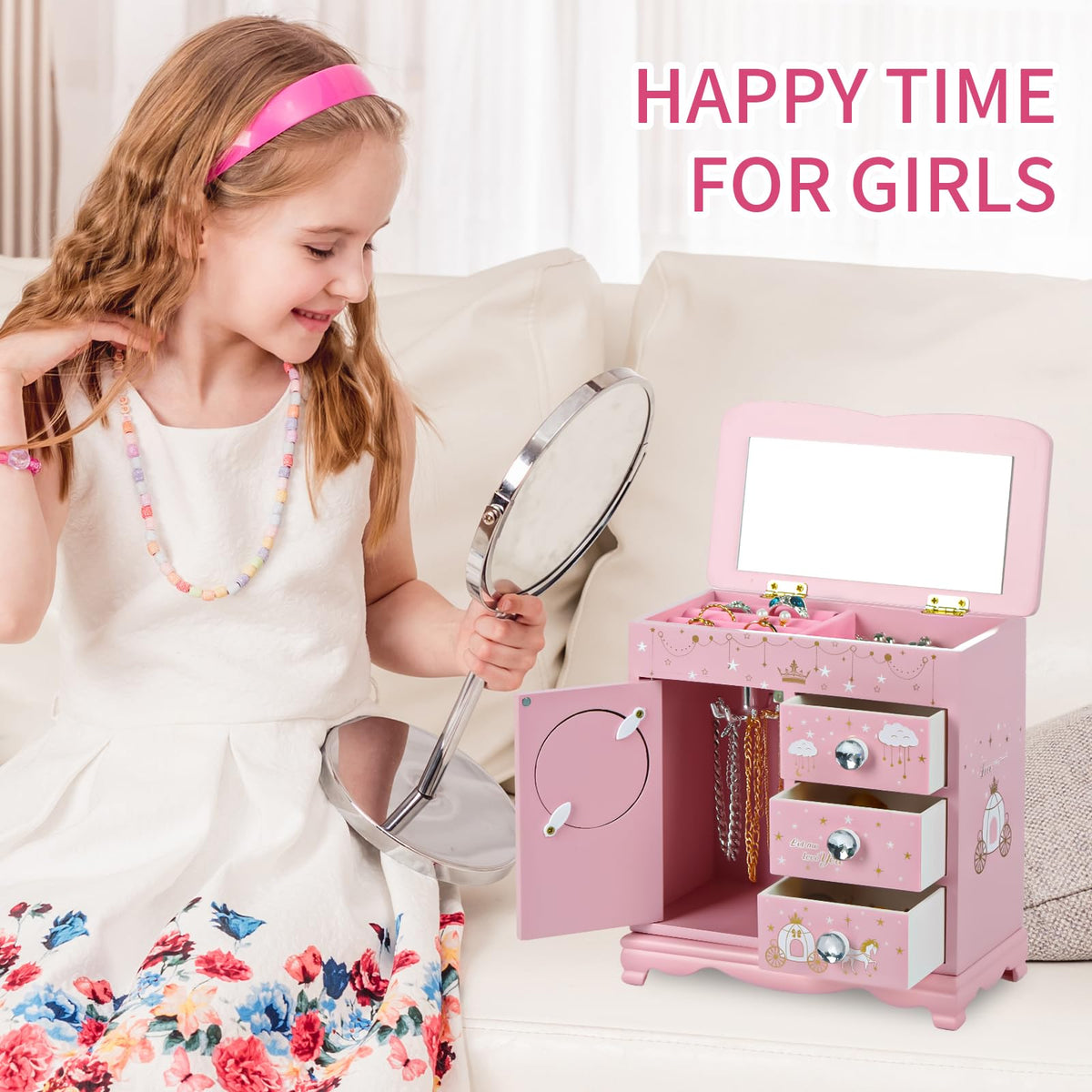 JIUYUAEZ Children Jewelry Box For Girls Pink Princess Castle Girls Little Girl Birthday Christmas girl jewelry box