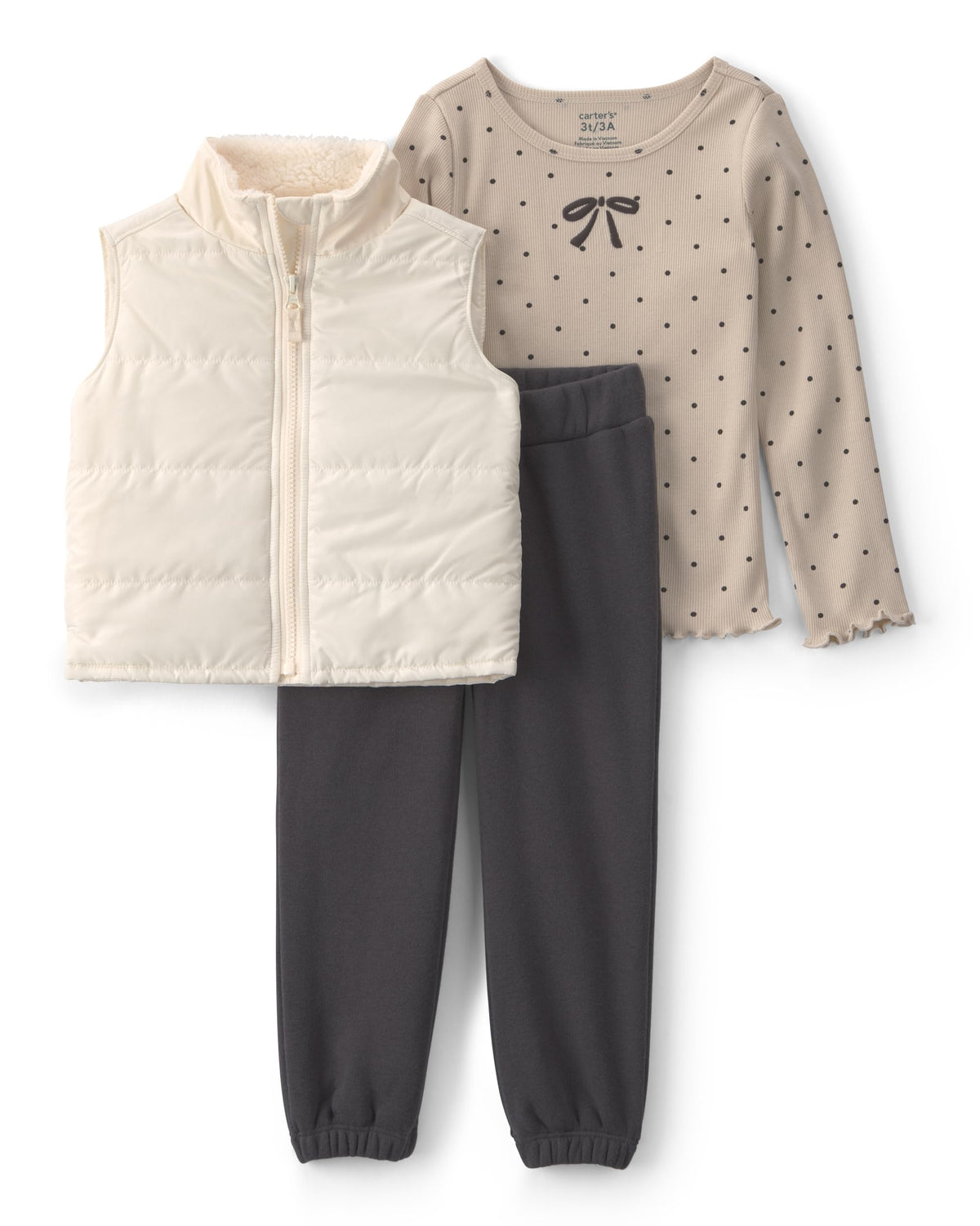 Carter's Girl 3-Piece Playwear Sets, Brown Bow 3PC, 3T