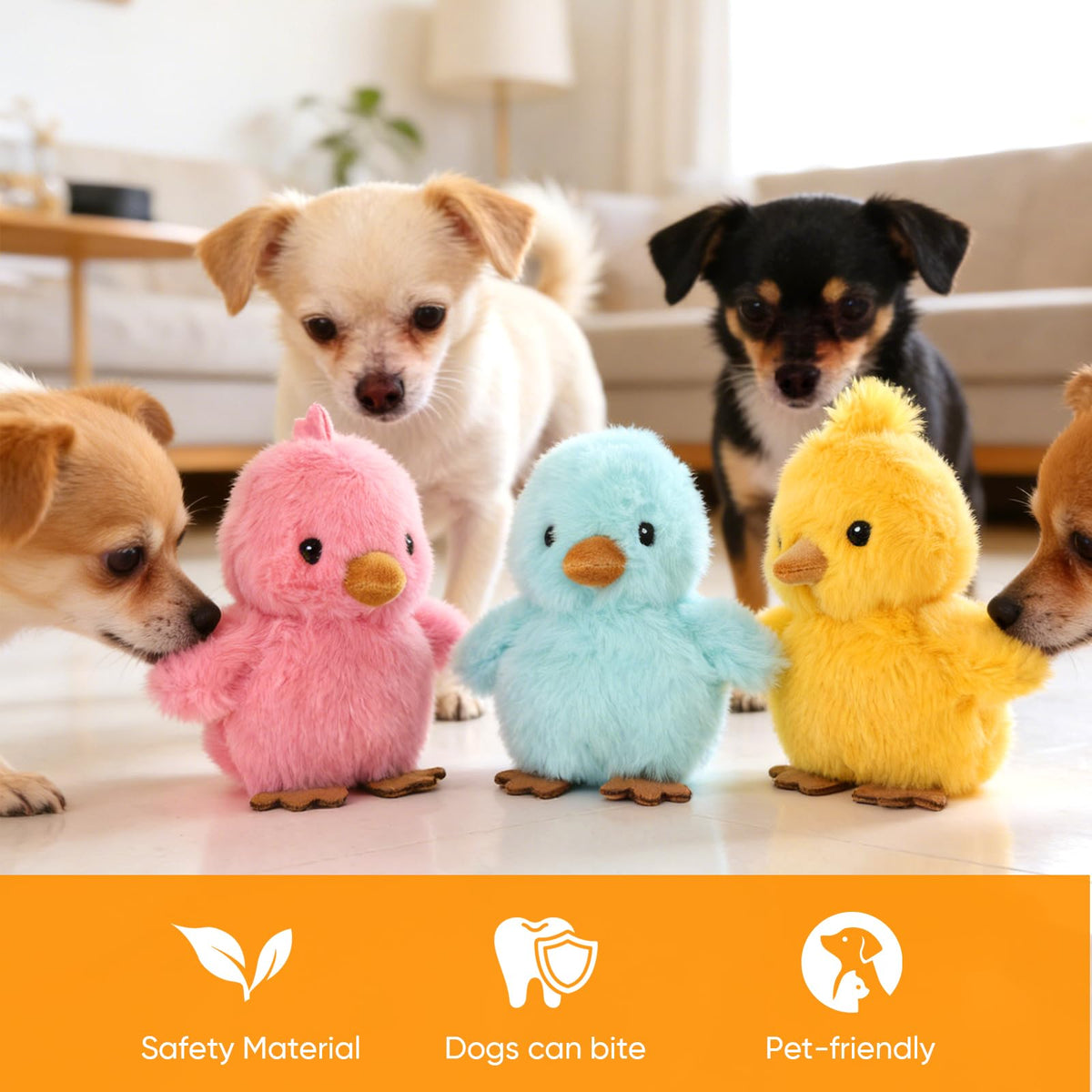 Sew Butiful 3PCS 6'' Squeak Plush Toy Chicken for Small, Medium Dogs
