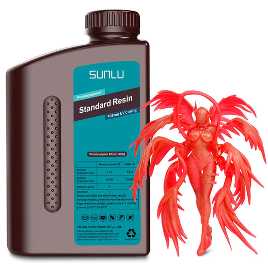 SUNLU Standard 3D Printer Resin Plus, Fast-Curing Photopolymer Resin for LCD/DLP/SLA Printers, 395-405nm UV, Low Shrinkage and High Precision, Clear Red 1KG