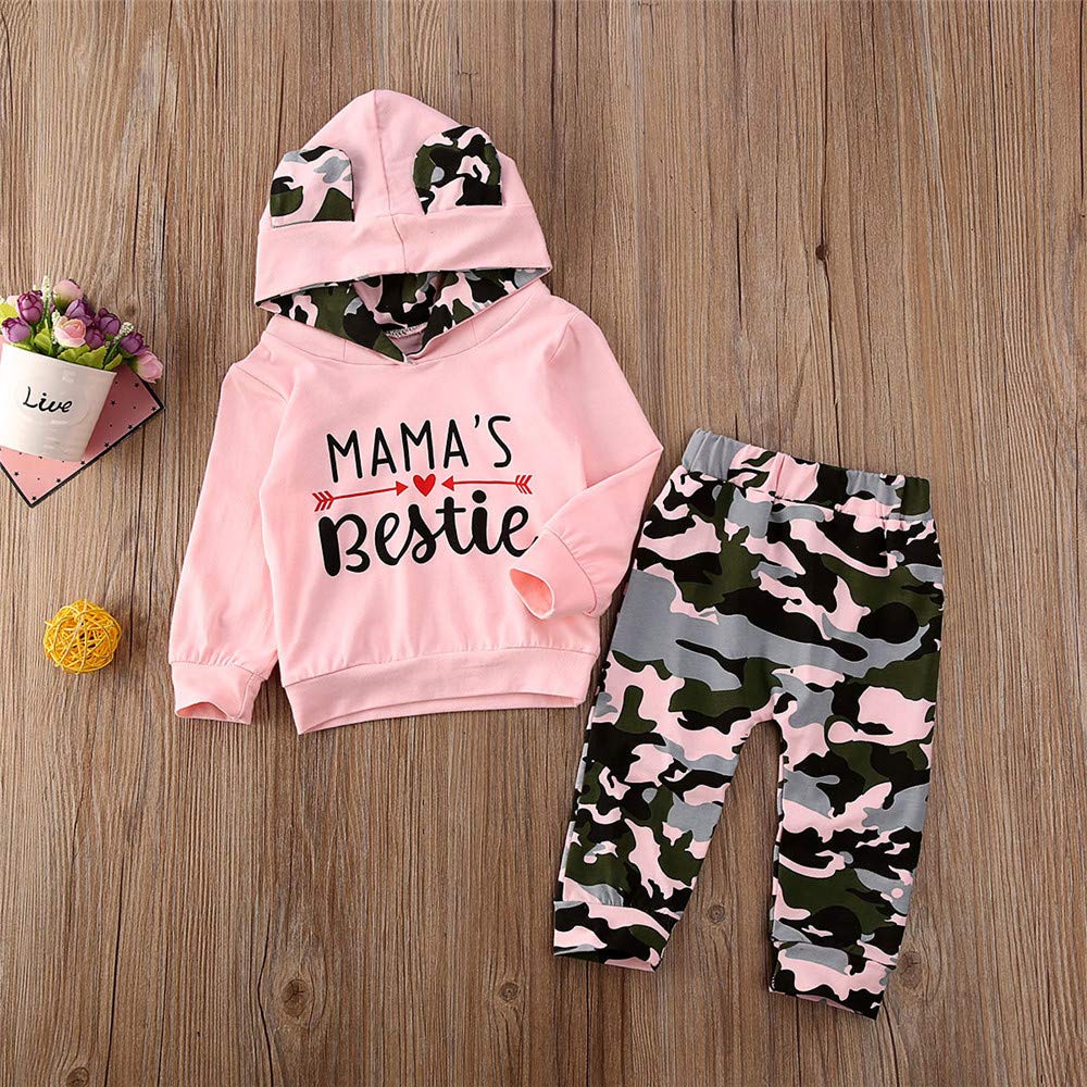 FYBITBO 2Pcs Baby Girls Fall Winter Clothes Mamas Bestie Hoodie Sweatshirt Tops & Camo Pants Outfits Clothing Sets (Pink Camo, 12-18 Months)