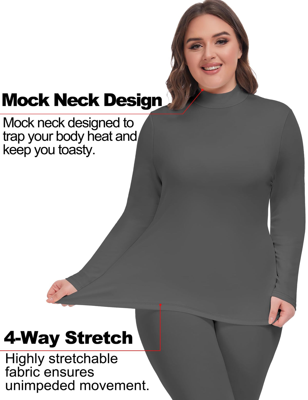 COOTRY Plus Size Thermal Underwear for Women Mock Neck Top and Bottom Sets