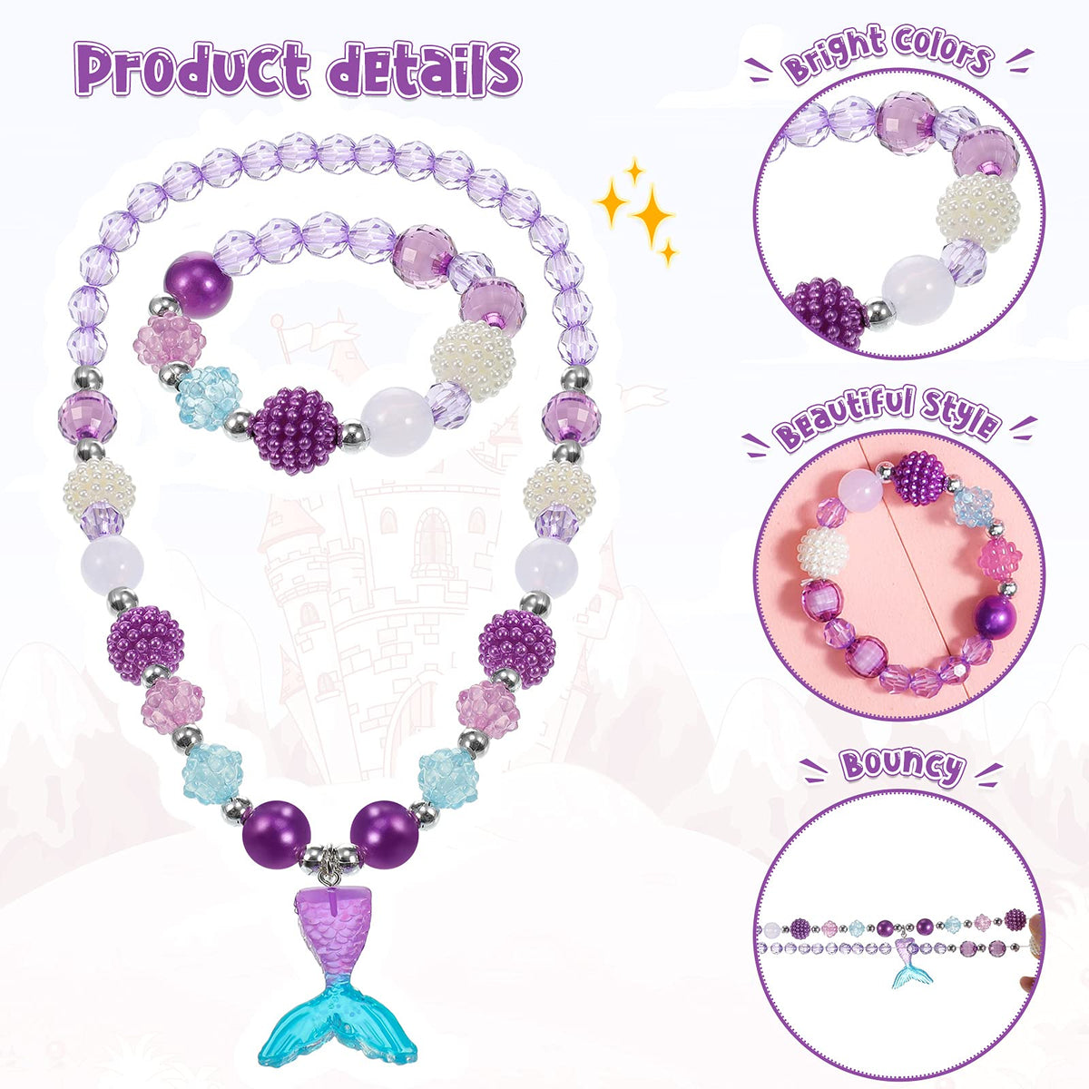 Sumind 6 Sets Toddler Jewelry for Little Girls, Beaded Gift, Flower Style