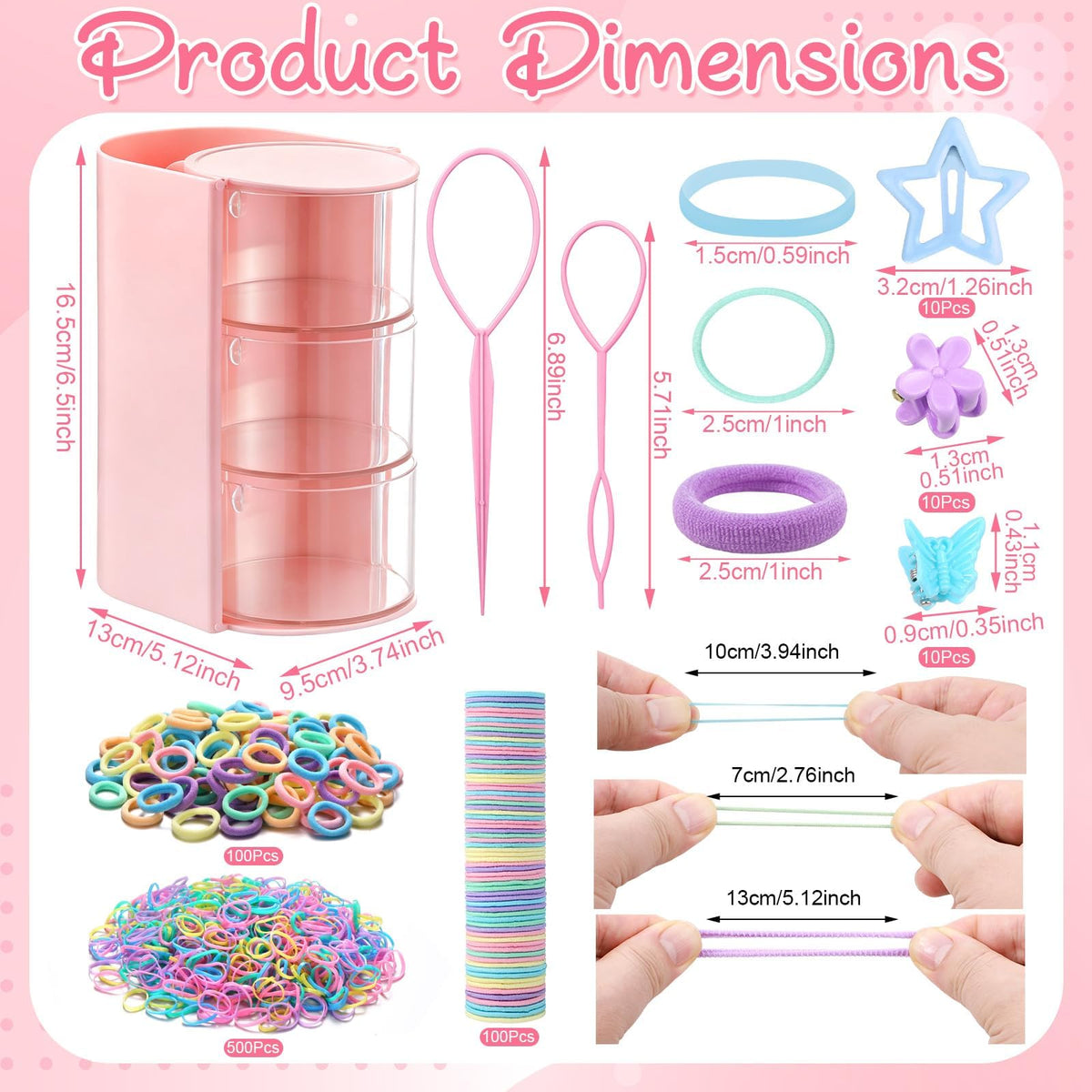 Hair Accessories Organizer with 739 Pcs Baby Hair Ties Hair Clips for Girls