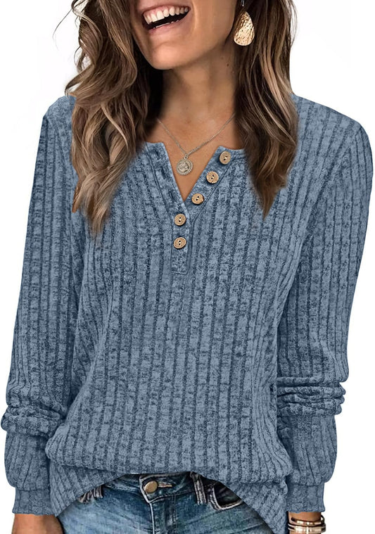 XIEERDUO Women Fall Clothes Long Sleeve Womens Tops Loose Fit Dressy Blue