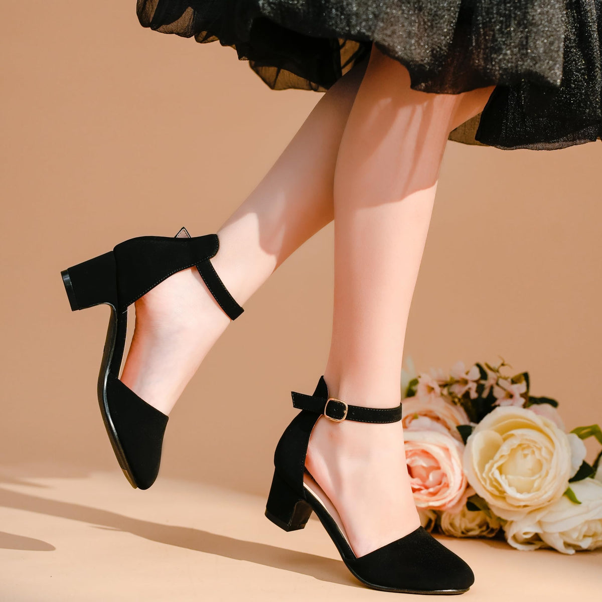 LAURMOSA Black Dress Shoes for Girls Kids Black High Heels Size 1