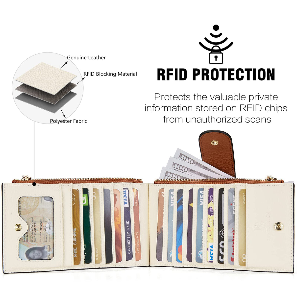 BOSTANTEN Leather Womens Wallet Large RFID Blocking Slim Card Holder