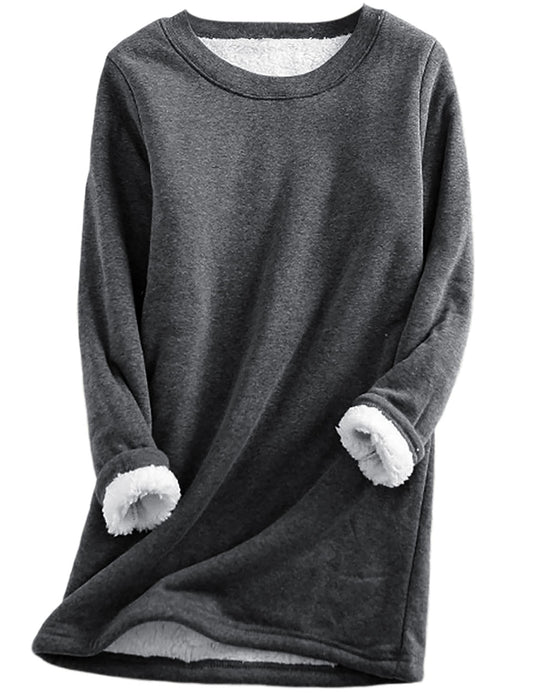 Yeokou Women Warm Sherpa Lined Fleece Crewneck Sport Sweatshirt Pullover Loungewear���Grey