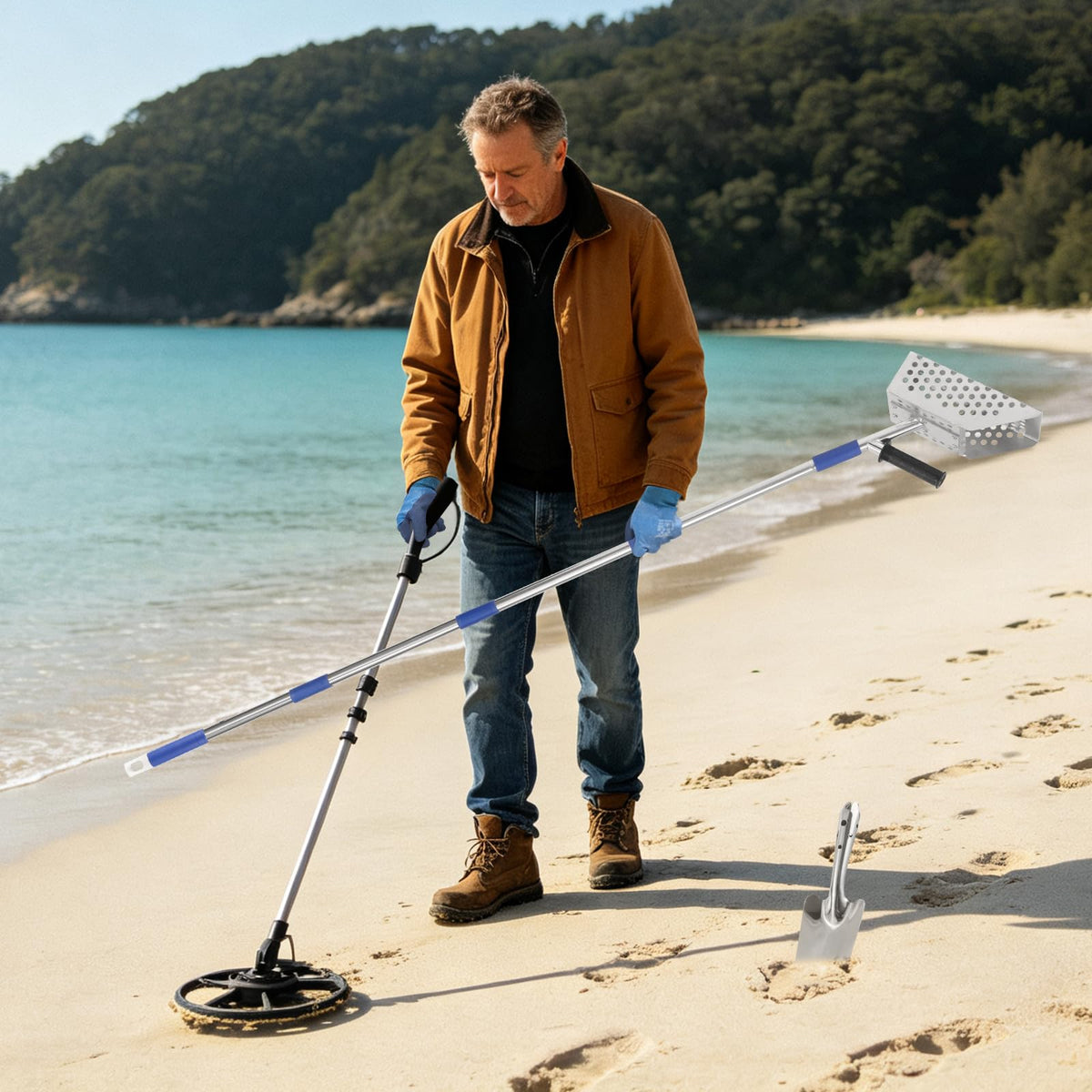 Sand Scoop for Metal Detecting, 73" Adjustable Long Handle Detector Scoop