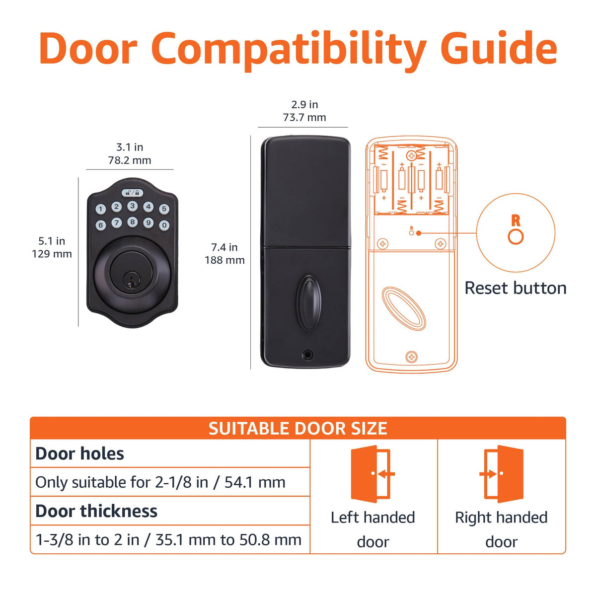 Amazon Basics Electronic Keypad Deadbolt Door Lock with Auto Lock, Touch-Control Keyless Entry, Customizable User Codes, Traditional Design, Matte Black, 1-Pack