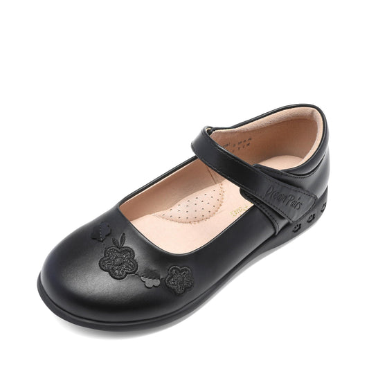 DREAM PAIRS Girls Mary Jane School Flower Shoes,Black,1 Little Kid