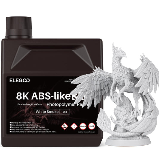 ELEGOO ABS-Like 3D Printer 8k Resin 3.0, 405nm UV-Curing LCD Resin High Precision Fast Curing Non-Brittle Photopolymer Resin for LCD Printing White Smoke 2KG