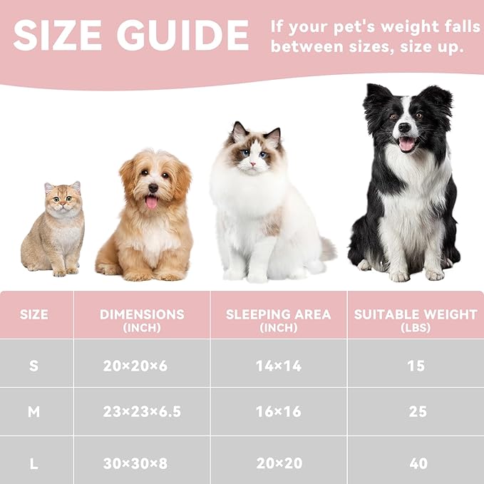 23in Pink Round Cat Dog Bed for Large Medium Small Dogs Cats, Machine Washable Sleeping Sofa, Non-Slip Bottom Breathable Soft Calming Pet Cuddler for Indoor/Outdoor/Car/Cage