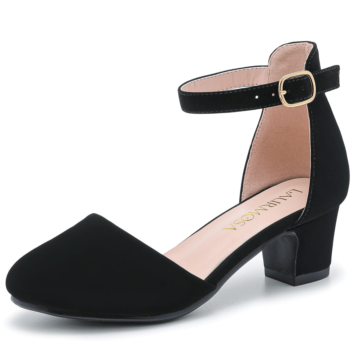 LAURMOSA Black Dress Shoes for Girls Kids Black High Heels Size 1