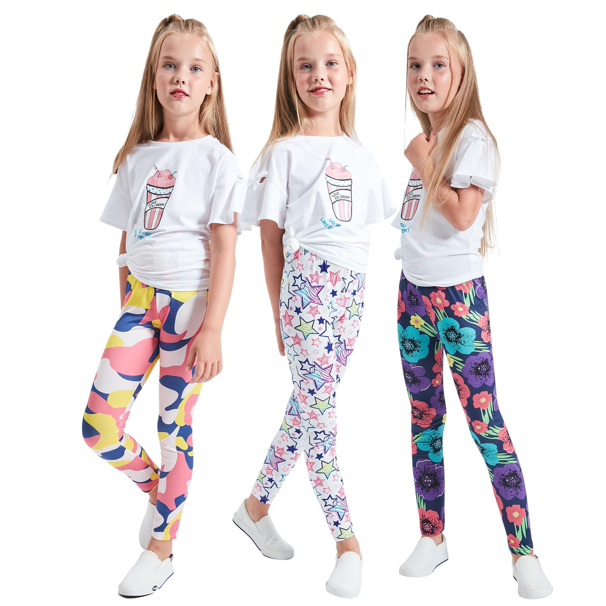 LUOUSE Little Girls Stretch Cute Yoga Leggings Kids Butter Soft Dance Pants 3-Pack Size 6T - 7T