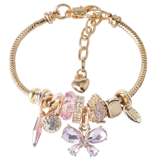 DS Charm Bracelets for Teen Girls Adjustable Gold Stainless Steel Gift Box