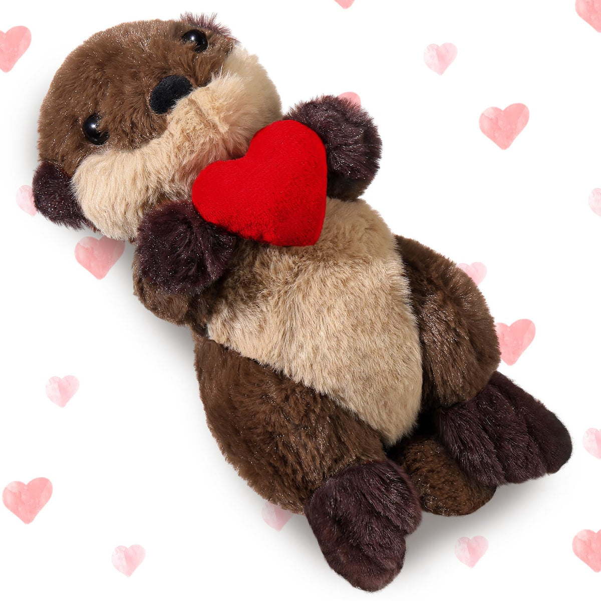 Blueweenly Sea Otter Stuffed Animal Plushie with Red Heart 9.84 Inches