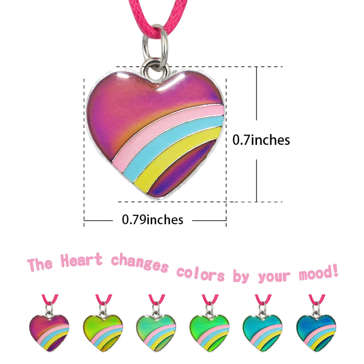 FUN JEWELS Rainbow Heart Color Change Pendant Mood Necklace Gift For Girls