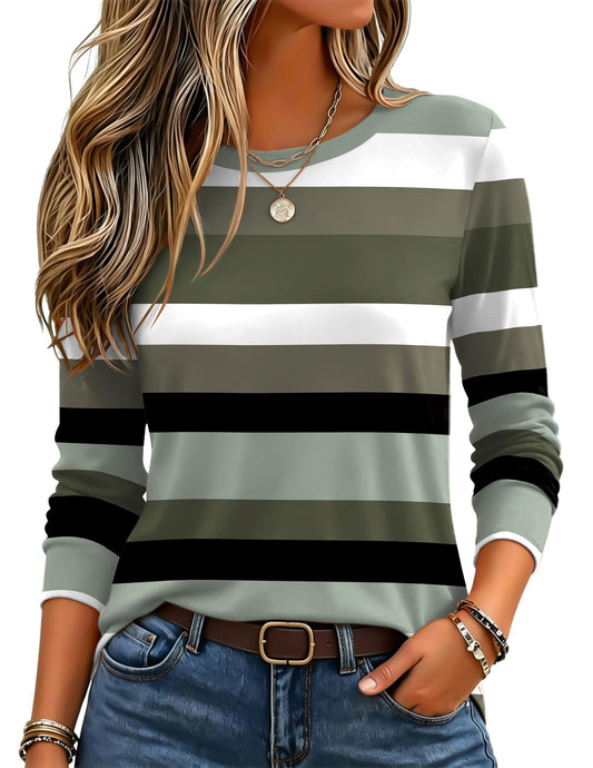 Zeagoo Womens Tshirt Long Sleeve Tops Trendy Fall Black Striped Shirts