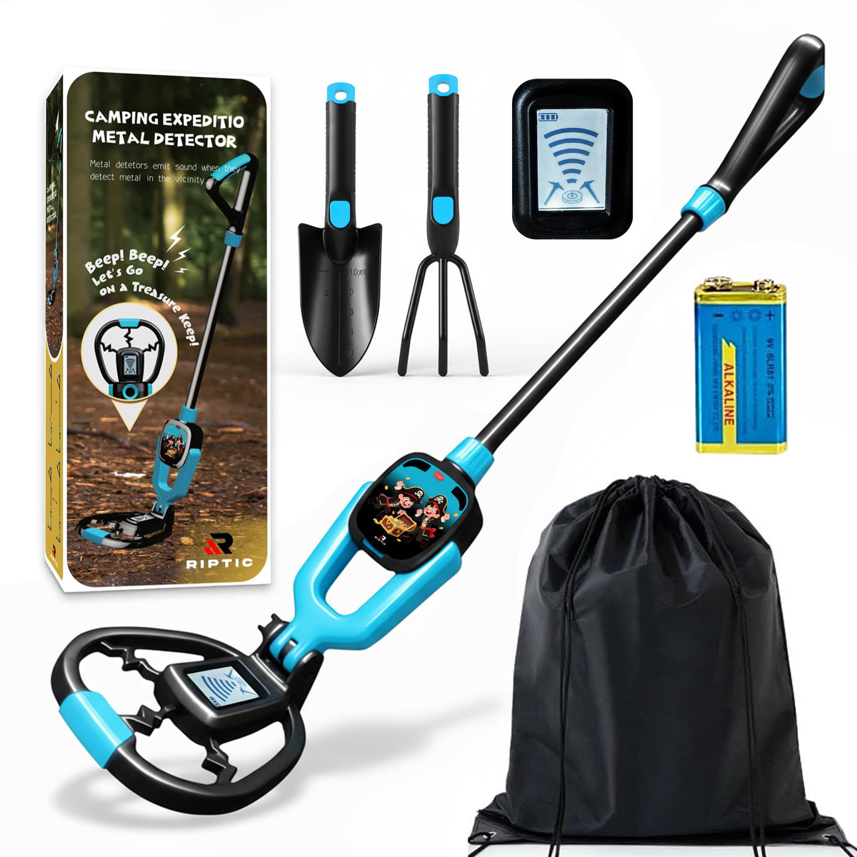 RIPTIC Metal Detector for Kids ��� Lightweight Kids Metal Detector with Adjustable Stem, LED Depth Display, Waterproof Search Coil, Shovel, Rake & Carry Bag ��� Outdoor Treasure