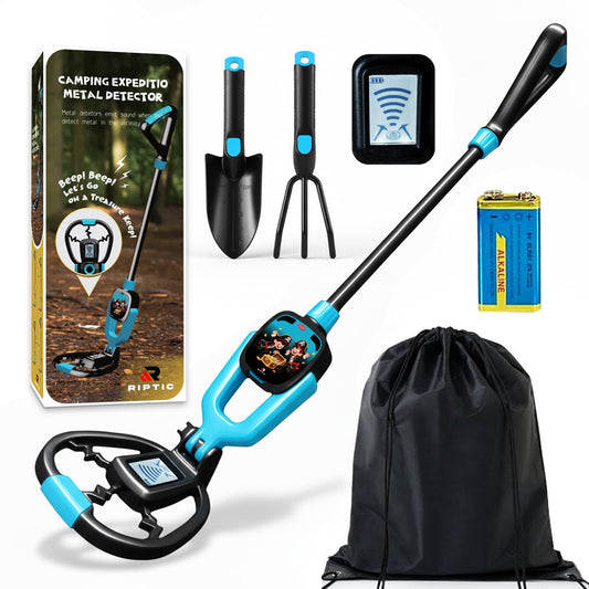 RIPTIC Metal Detector for Kids ��� Lightweight Kids Metal Detector with Adjustable Stem, LED Depth Display, Waterproof Search Coil, Shovel, Rake & Carry Bag ��� Outdoor Treasure