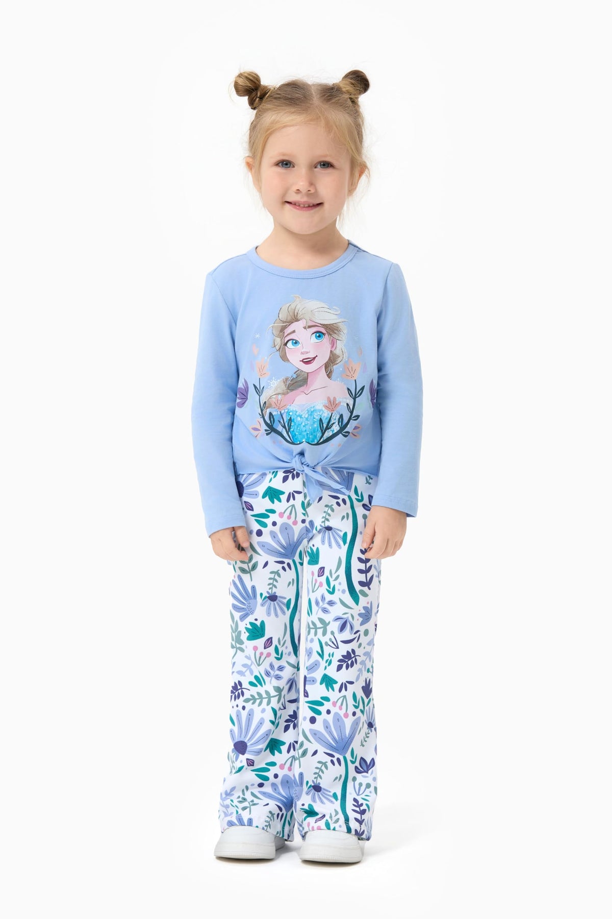 Disney Girls Outfits Knot Front Shirt Flare Pants Sets Elsa Blue 3-4T