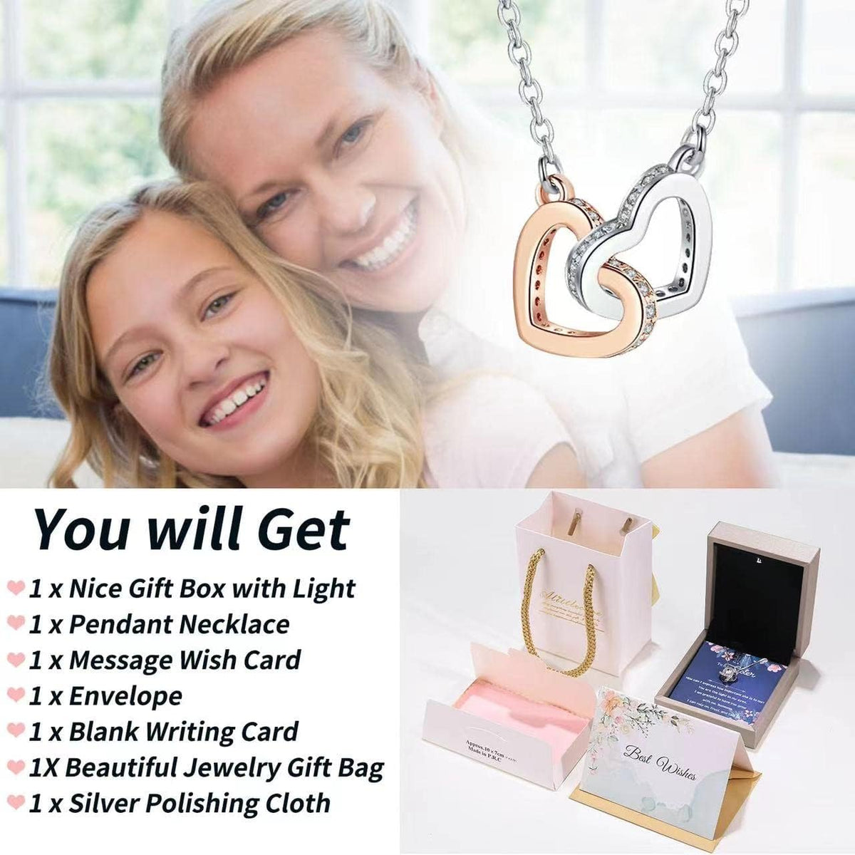 Alittlecare Granddaughter Necklace from Grandma, Interlocking Heart Pendant