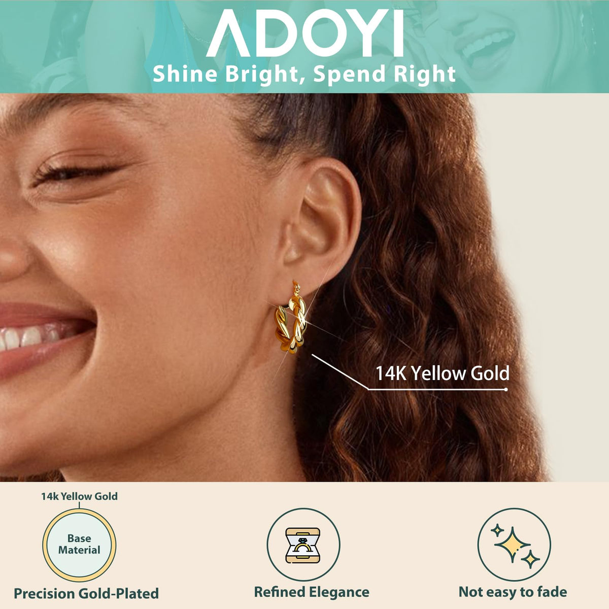 Adoyi Gold Hoop Earrings Set for Women Girl Trendy 14K Plated Gold Hoops Small Chunky Earrings Twisted Huggie Ear ring Pack Lightweight 9 Pairs Jewelry Set for Valentines Mother's Day Birthday Gifts