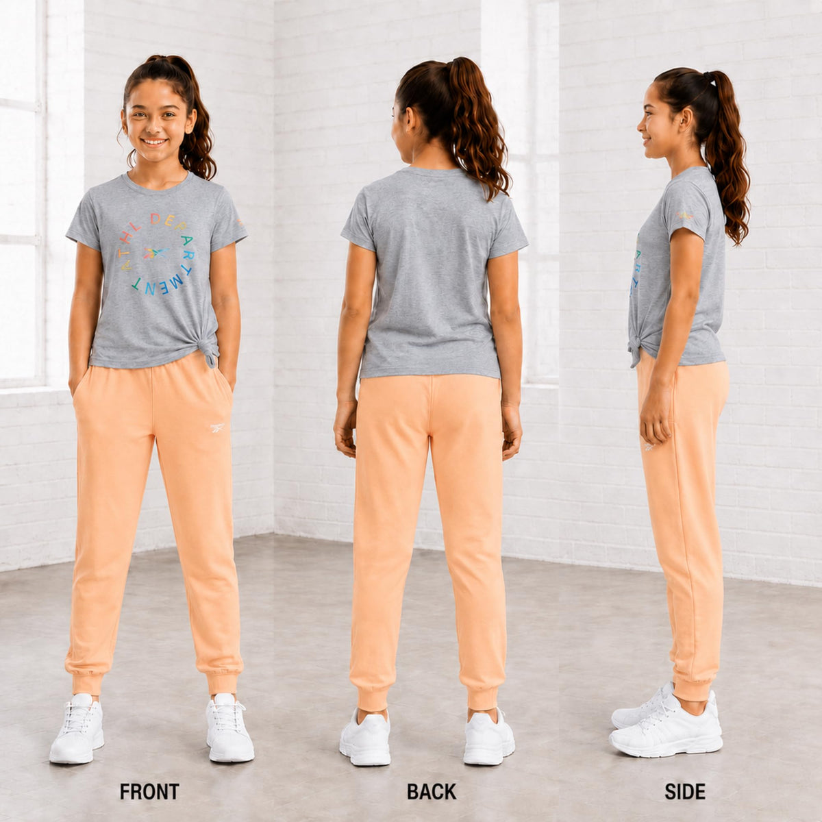 Reebok Girls 3-Piece French Terry Shirt & Jogger Pants Activewear Set