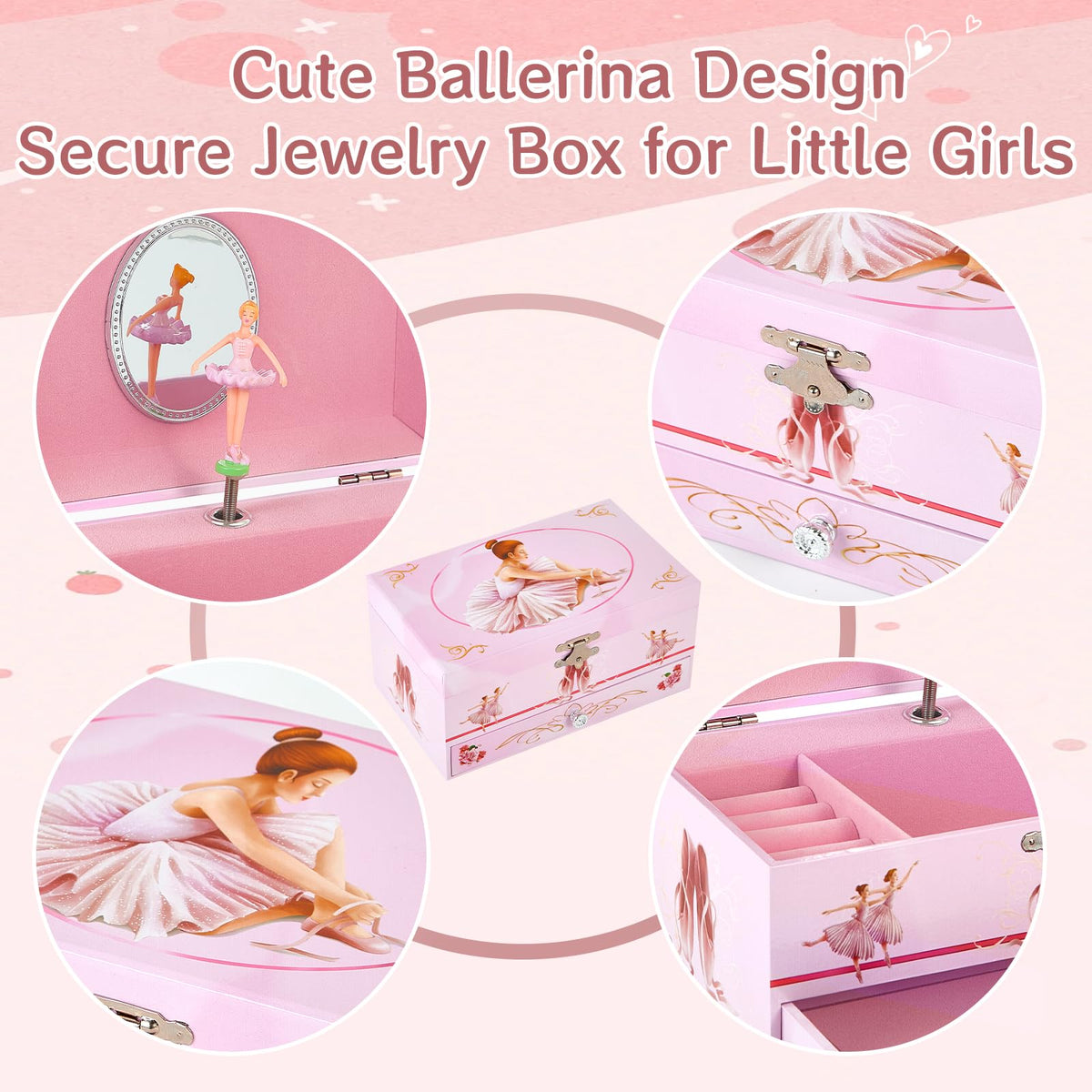 TAOPU Classical Ballerina Musical Jewelry Box with Drawer and Dancing Ballerina,Girls Gifts for Kids Jewel Storage, Girls Music Box for Kids Ages 3-12 Gift