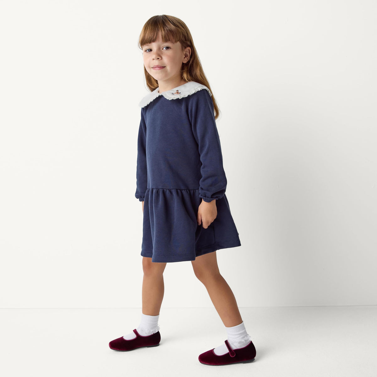 Amazon Essentials x Sofia Grainge Toddler Girls' Longsleeve French Terry Dress, Navy Blazer Combo, 4T