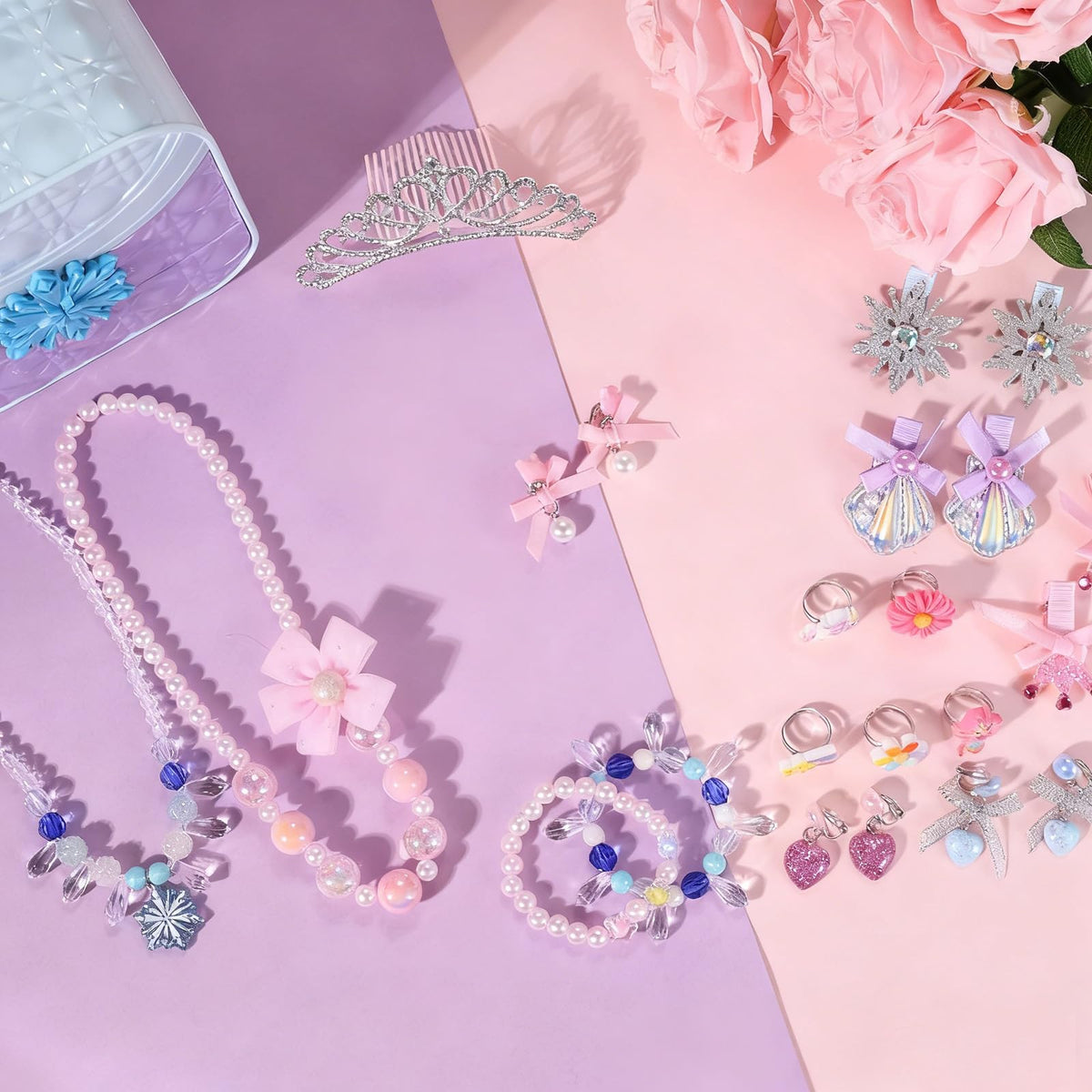 PinkSheep Princess Kids Jewelry for Girls: Toddler Dress Up Unicorn Toy Set