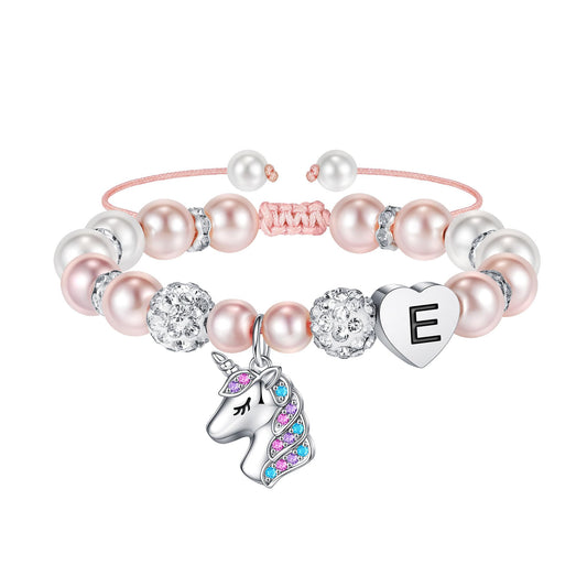 Hidepoo Unicorn Bracelet Birthday Gifts - Heart Initial E Unicorn Jewelry