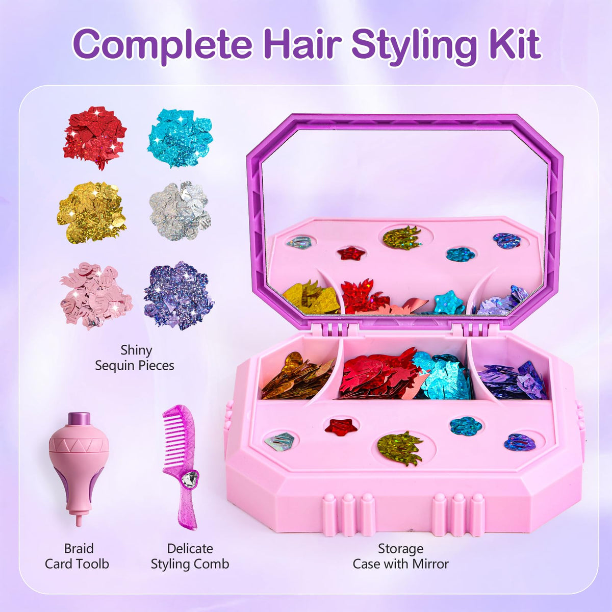 GlamLoops Hair Gem Stamper Kit ��� Hair Jewelry & Bling Craft Toys for Girls ��� Sparkling Hair Accessories with Glitter Sequins ��� DIY Hair Arts Crafts ��� Birthday Gifts for 5 6