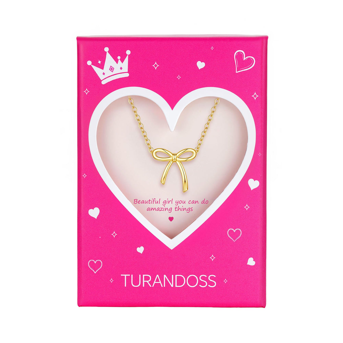 Turandoss 14K Gold Plated Bow Necklace, Birthday Gifts for Kids Teen Girls
