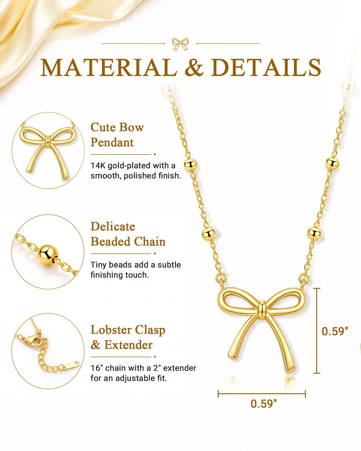 UNGENT THEM Bow Necklace Jewelry Tween Teen Girl Gifts Trendy Stuff Cute Girly Preppy Things 8 10 12 14 16 18 13 11 9 Year Old Birthday Teenage Girls Gift Ideas