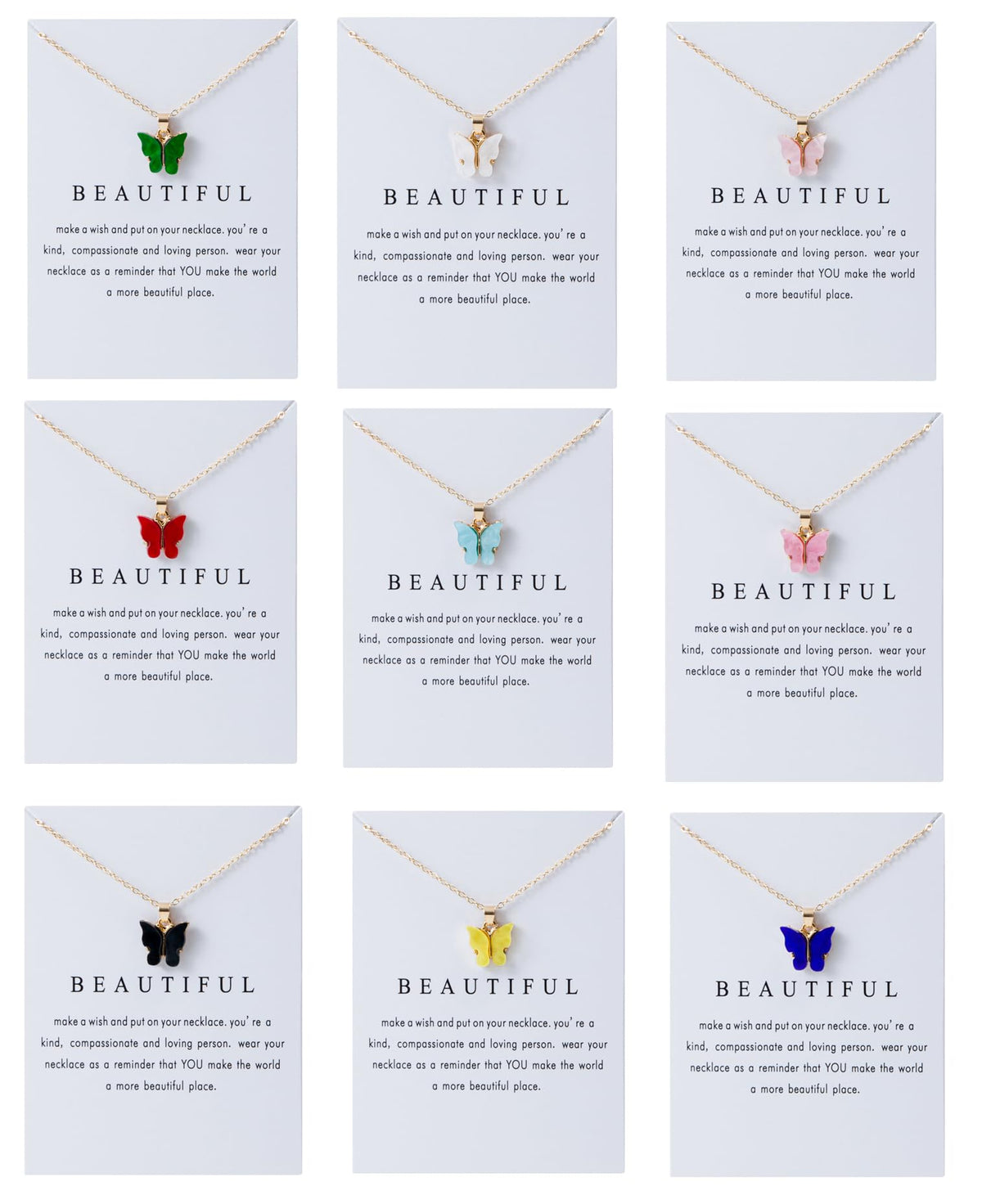 LOTSOF 18 Piece Butterfly Pendant Necklace Set, Colorful Acrylic Chain Necklaces for Women, Bohemian Jewelry Gift (18 PCS)