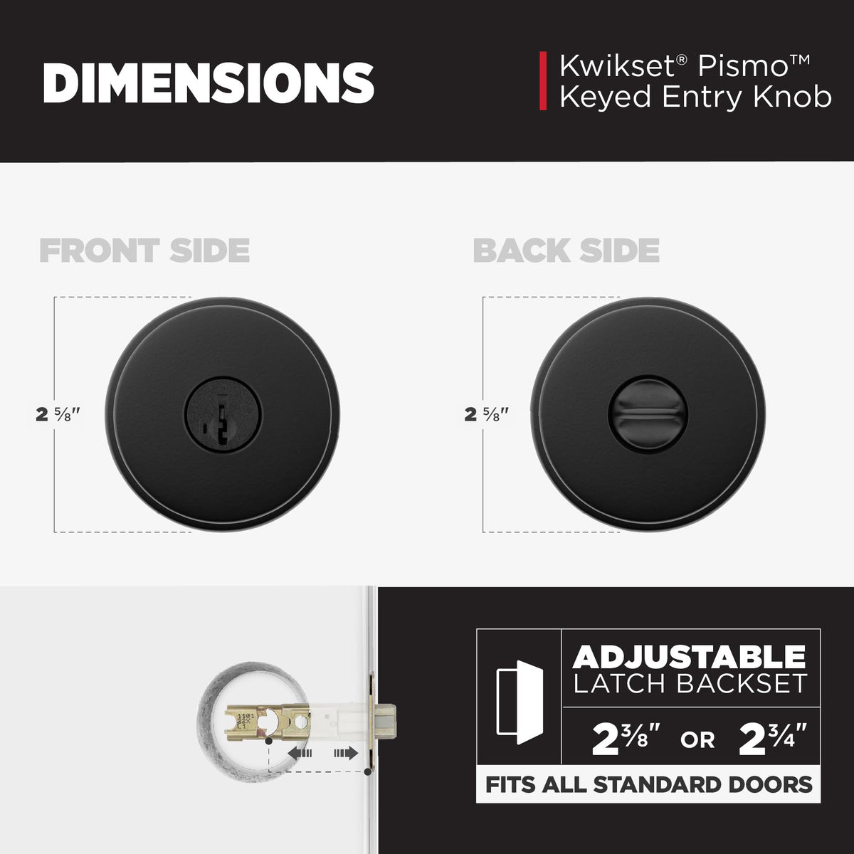 Kwikset Pismo Front Door Knob with Lock and Key, SmartKey, Matte Black