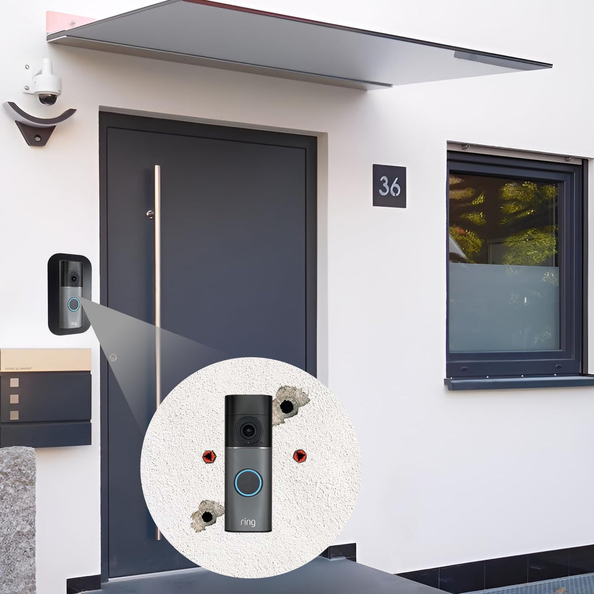 YJNBEST Stainless Steel Bezel Accessories for Ring Video Doorbell/Video Doorbell Wired Plus Cable & Pro Cable | Holder, Shield, Fixing, Plate for Outdoor Alexa Wireless Bell, Black T100