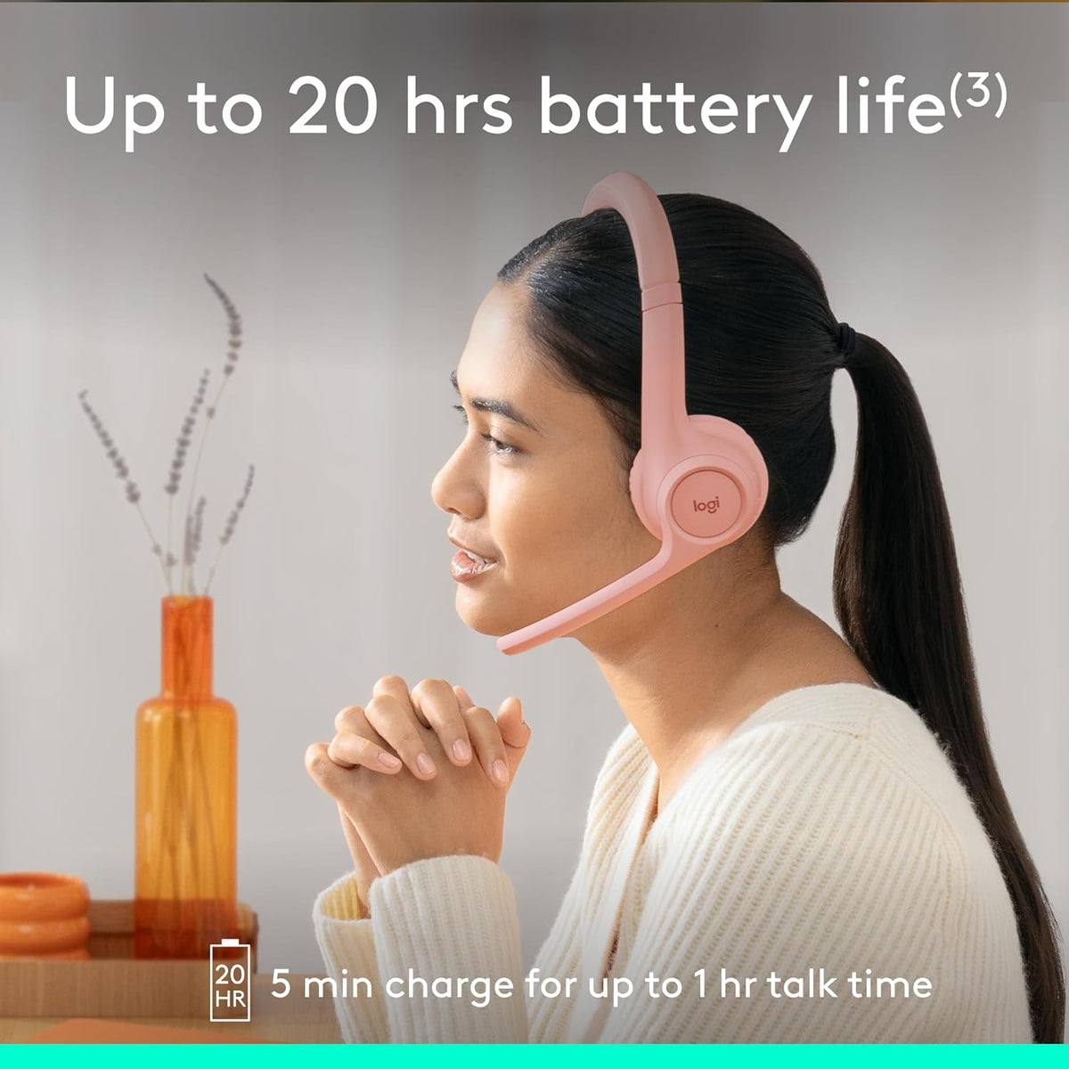 Logitech Zone 300 Wireless Bluetooth Headset with Noise-Canceling Microphone, Compatible with Windows, Mac, Chrome, Linux, iOS, iPadOS, Android ��ï¿