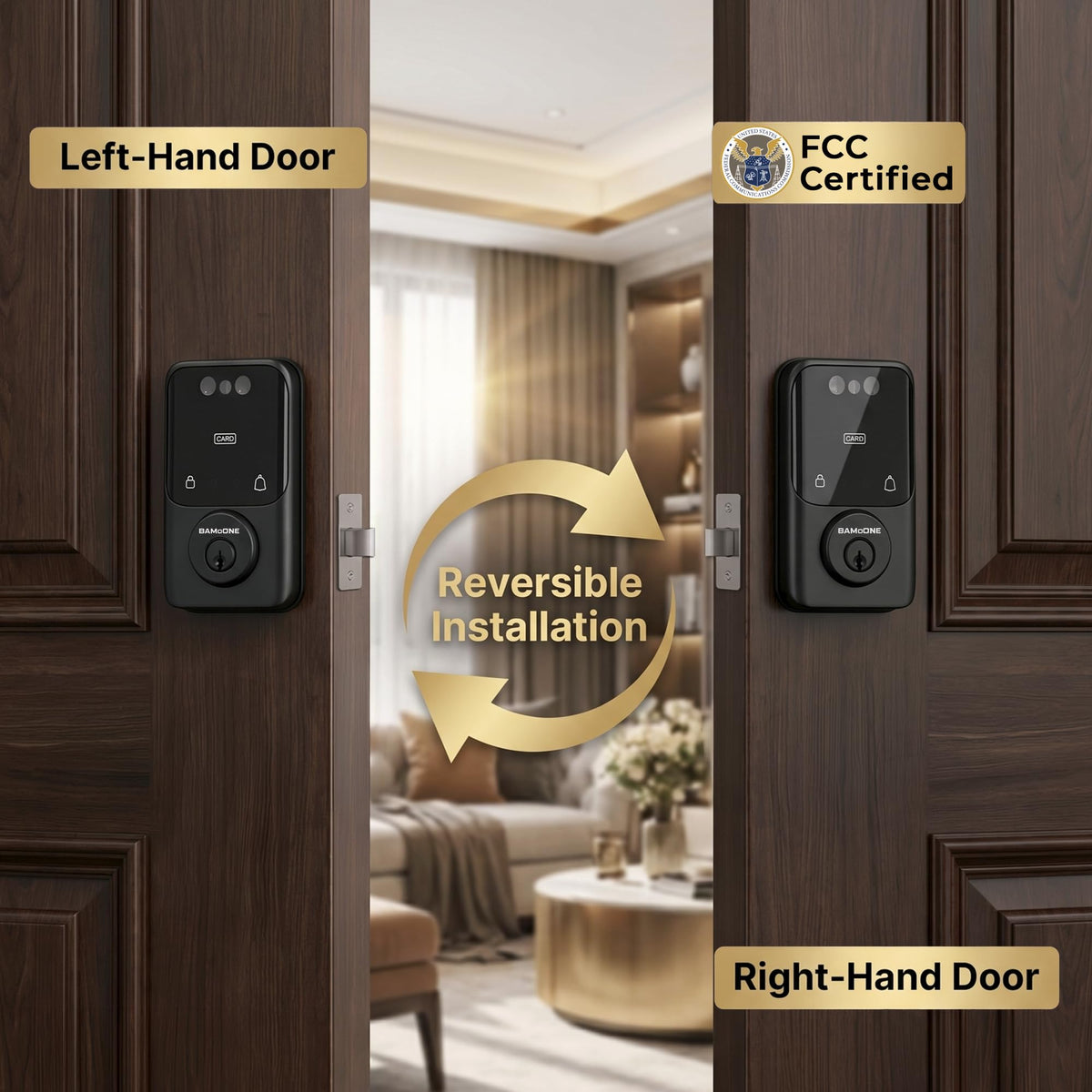 BAMoONE Bluetooth Deadbolt with Face & Palm Vein Recognition, Matte Black
