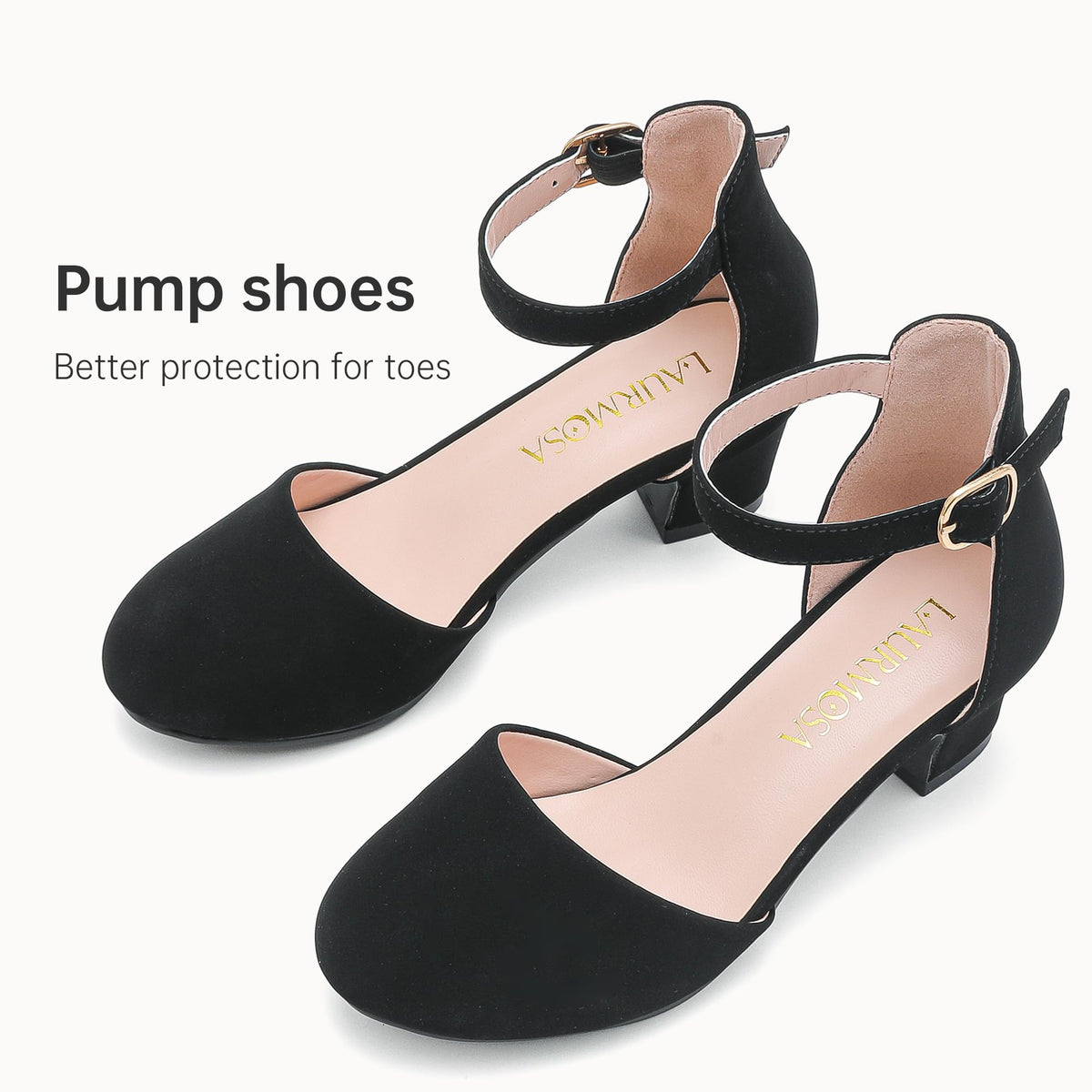 LAURMOSA Black Dress Shoes for Girls Kids Black High Heels Size 1