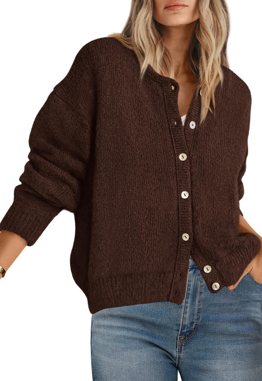 PRETTYGARDEN Long Sleeve Crewneck Button Down Womens Sweaters Fall Clothes